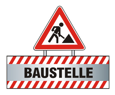 Bild: Verkehrsschild mit Bauarbeiter darunter Schriftzug "Baustelle"