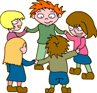 Illustration: Kinder tanzen Hand in Hand im Kreis